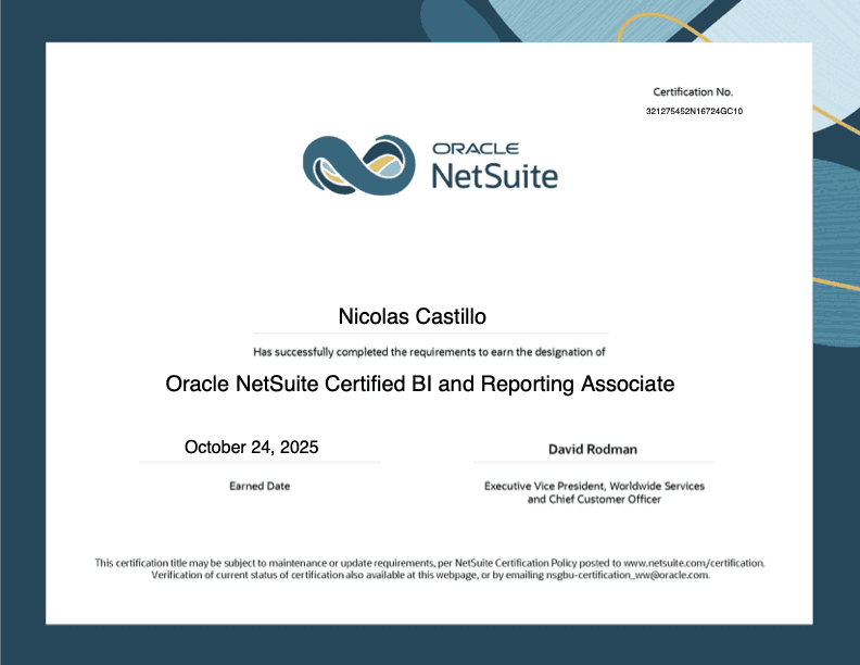 Oracle NetSuite Certified BI and Reporting Associate