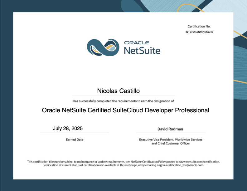 Oracle NetSuite Certified SuiteCloud Developer Professional