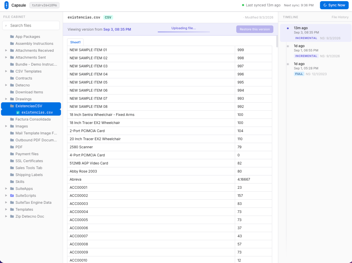 Capsule processing an updated File Cabinet file